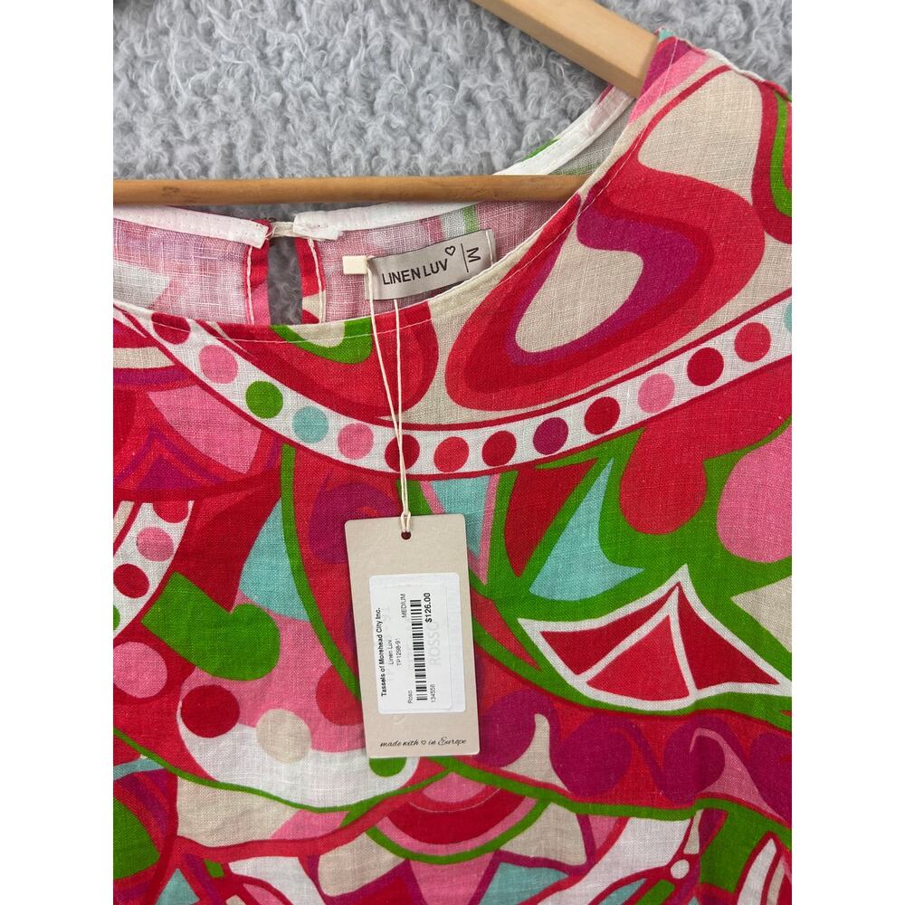 NWT Linen Luv Pink Green Abstract Print 100% Linen Shift Dress Size M - Picture 9 of 9